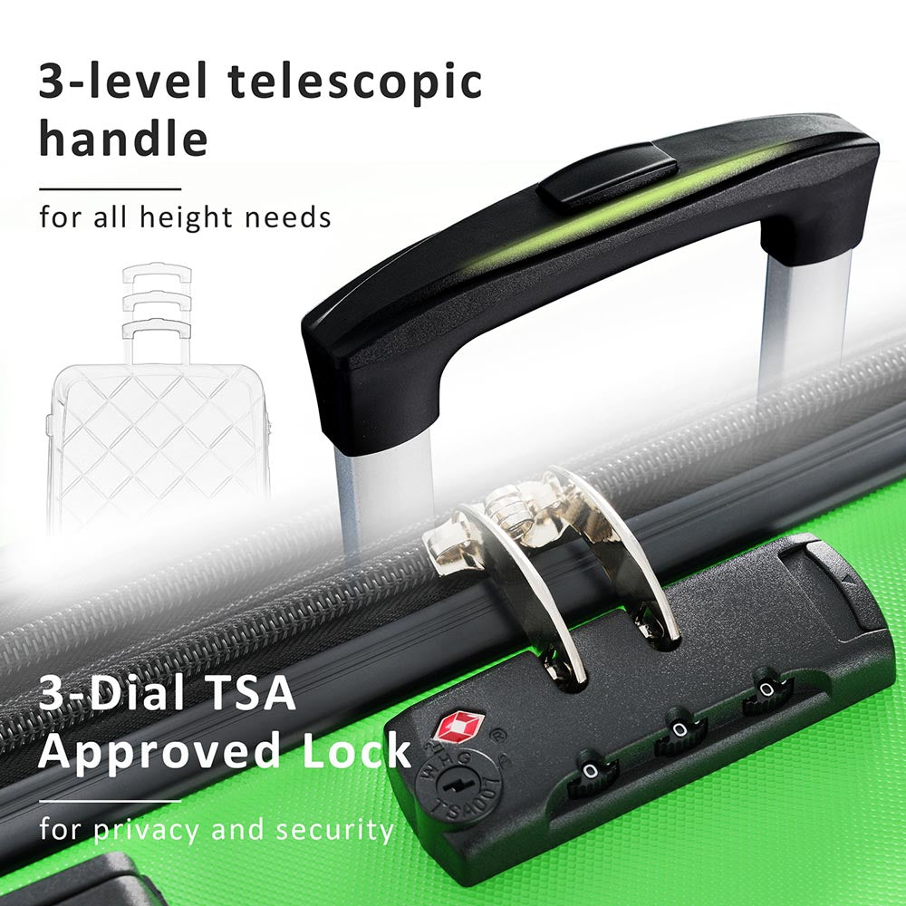 Set of 3 Lightweight Suitcase with TSA Lock and Spinner Wheels - Green_11