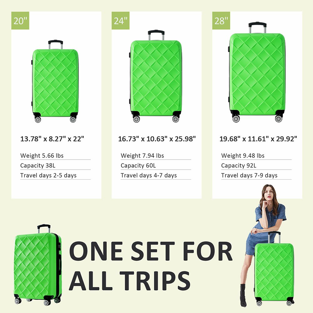 Set of 3 Lightweight Suitcase with TSA Lock and Spinner Wheels - Green_12