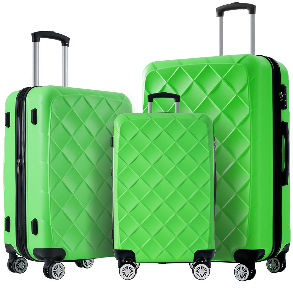Set of 3 Lightweight Suitcase with TSA Lock and Spinner Wheels - Green_1