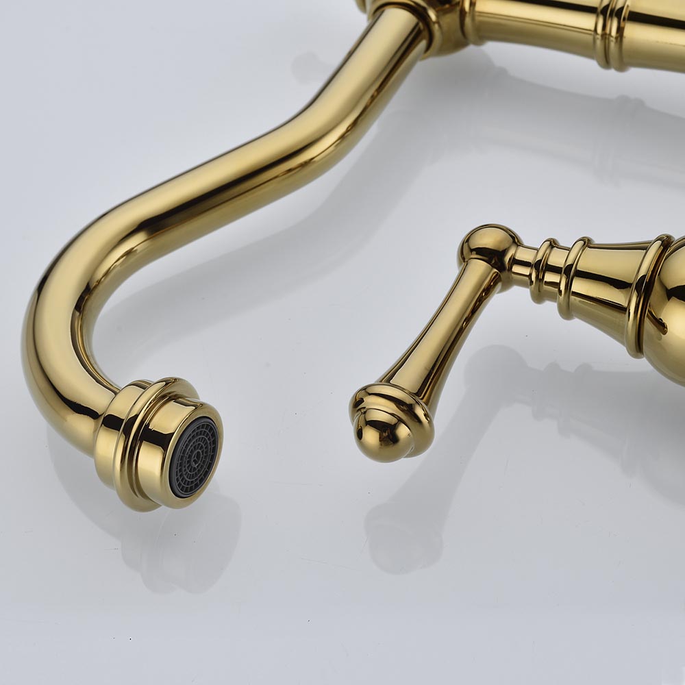 Bridge Dual Handles Kitchen Faucet With Pull-Out Side Spray - Gold_6