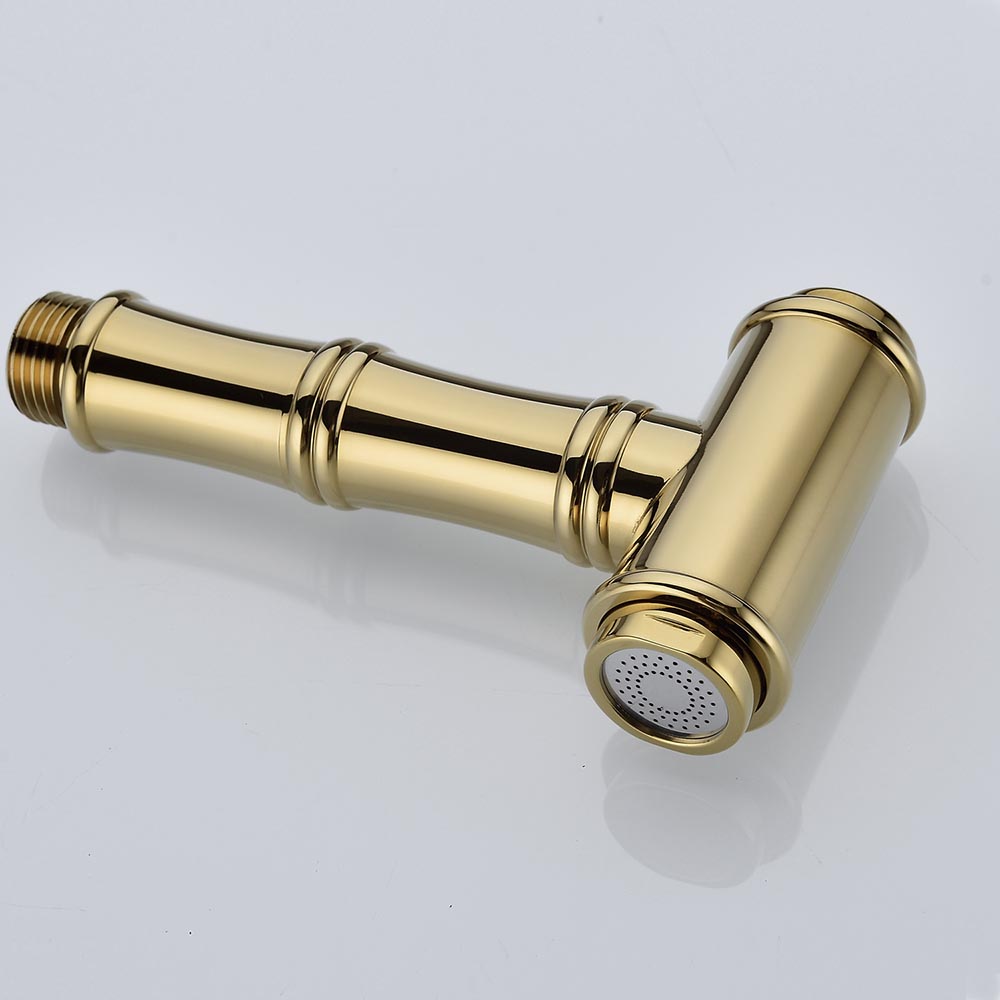 Bridge Dual Handles Kitchen Faucet With Pull-Out Side Spray - Gold_8