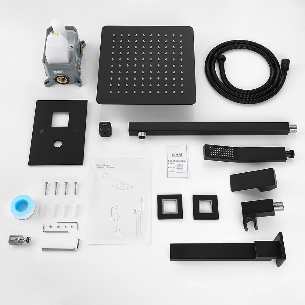 Shower System 16 Inch Square Bathroom Luxury Rain Mixer Shower Combo Set - Black_9