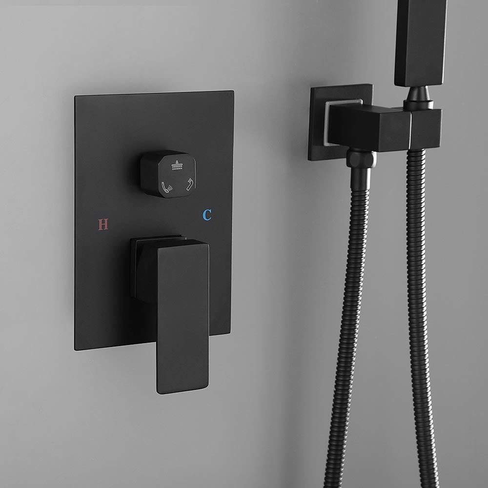 Shower System 16 Inch Square Bathroom Luxury Rain Mixer Shower Combo Set - Black_7