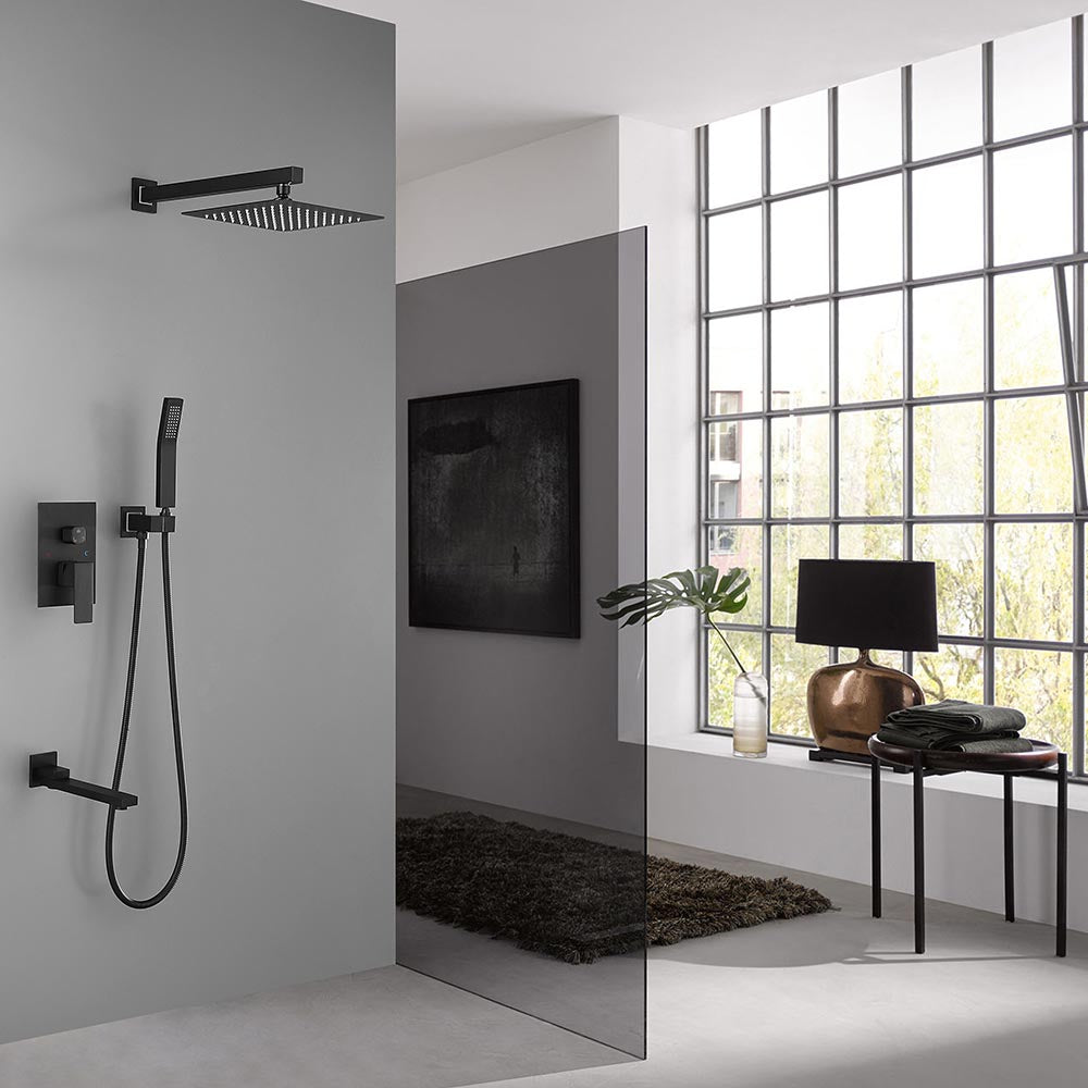 Shower System 16 Inch Square Bathroom Luxury Rain Mixer Shower Combo Set - Black_8