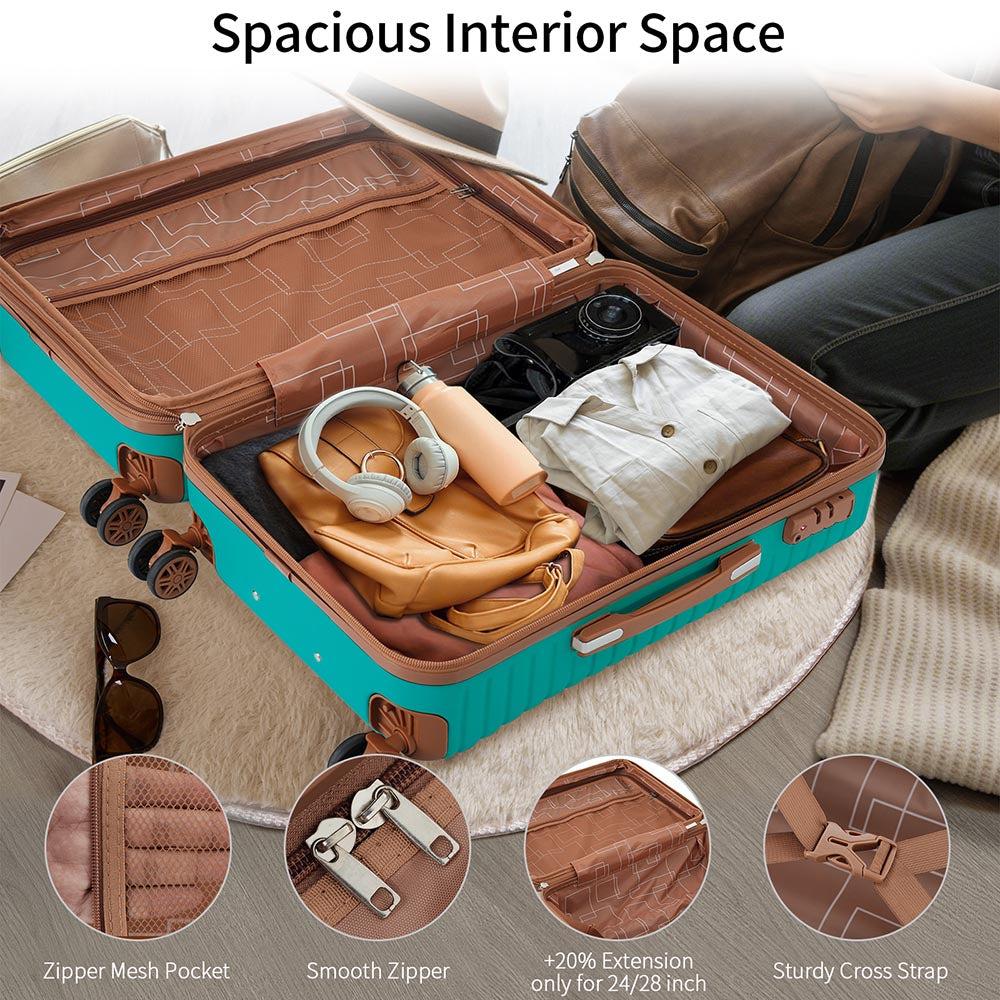 Set of 4 Expandable Lightweight Suitcase with Packing Cubes TSA Lock and Spinner Wheels - Green_3