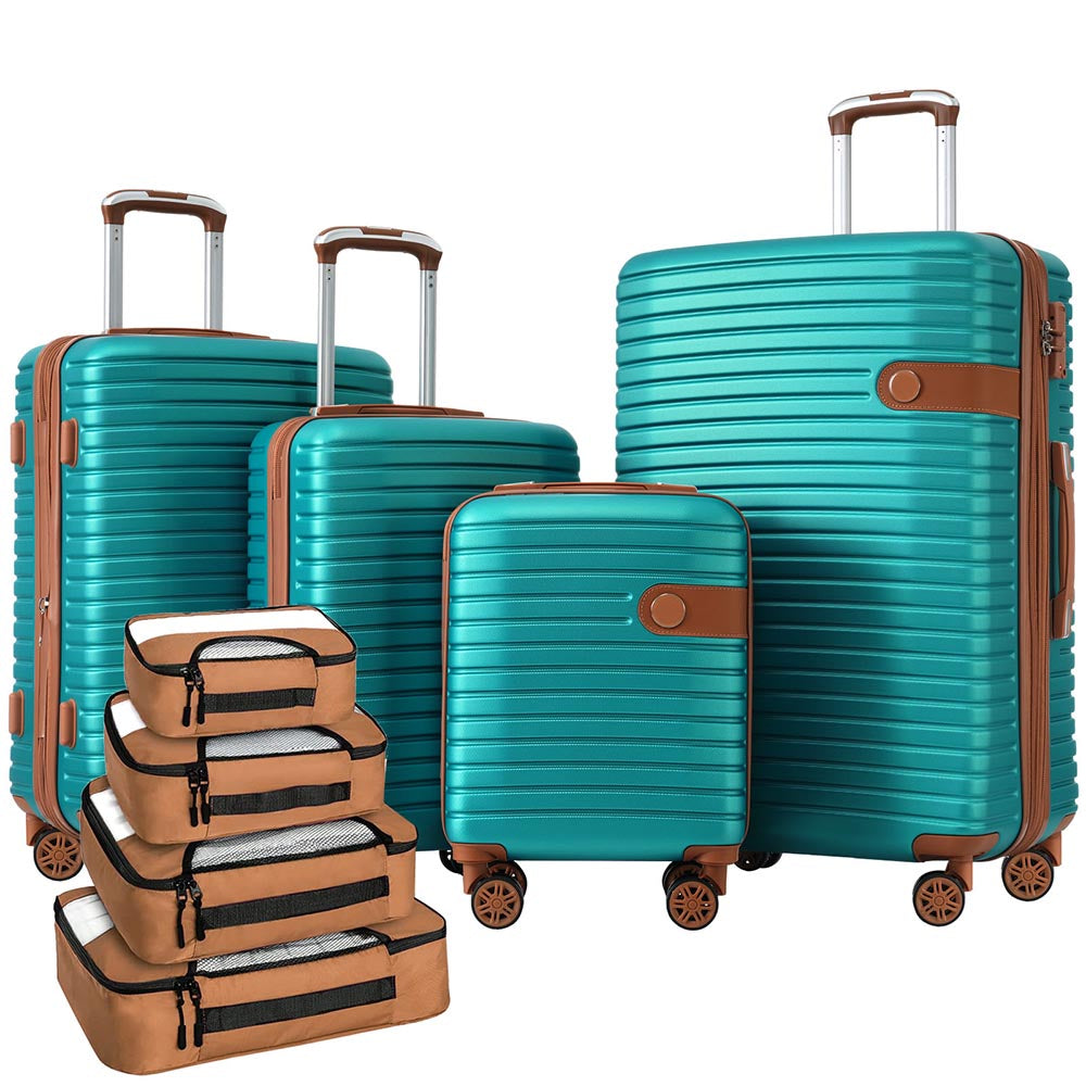 Set of 4 Expandable Lightweight Suitcase with Packing Cubes TSA Lock and Spinner Wheels - Green_0