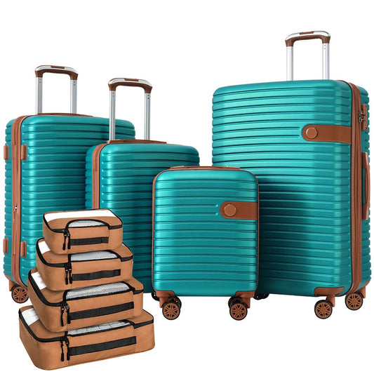Set of 4 Expandable Lightweight Suitcase with Packing Cubes TSA Lock and Spinner Wheels - Green_0