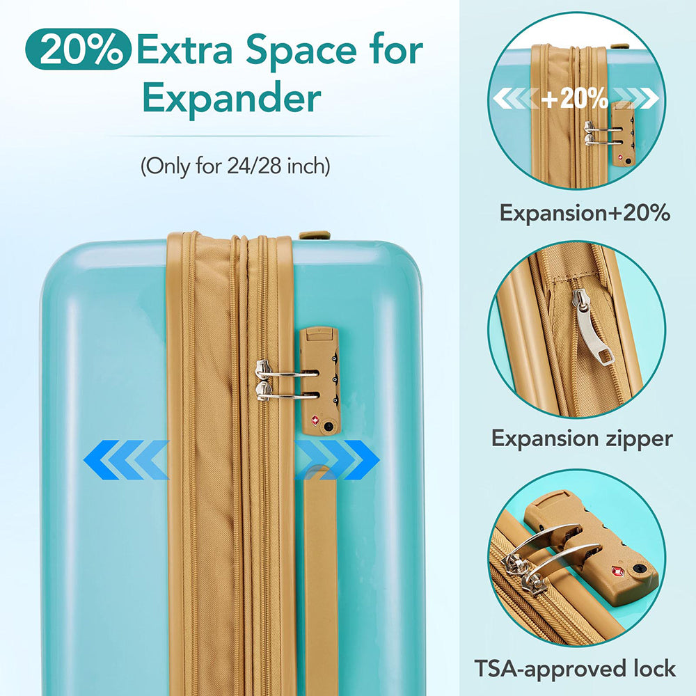 3 Piece Lightweight Hard-shell PC Luggage Sets double spinner 8 wheels Suitcase with TSA Lock - Teal Blue_8