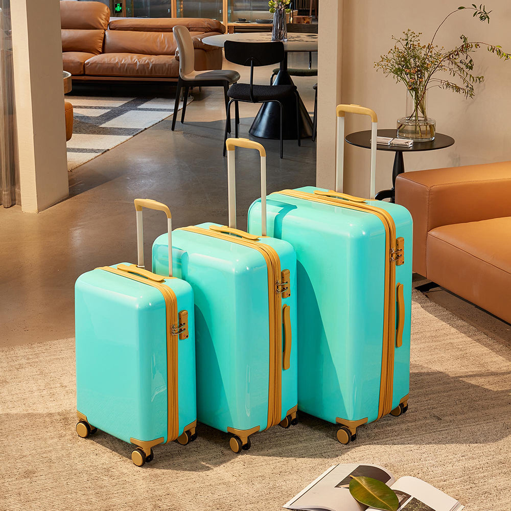 3 Piece Lightweight Hard-shell PC Luggage Sets double spinner 8 wheels Suitcase with TSA Lock - Teal Blue_14
