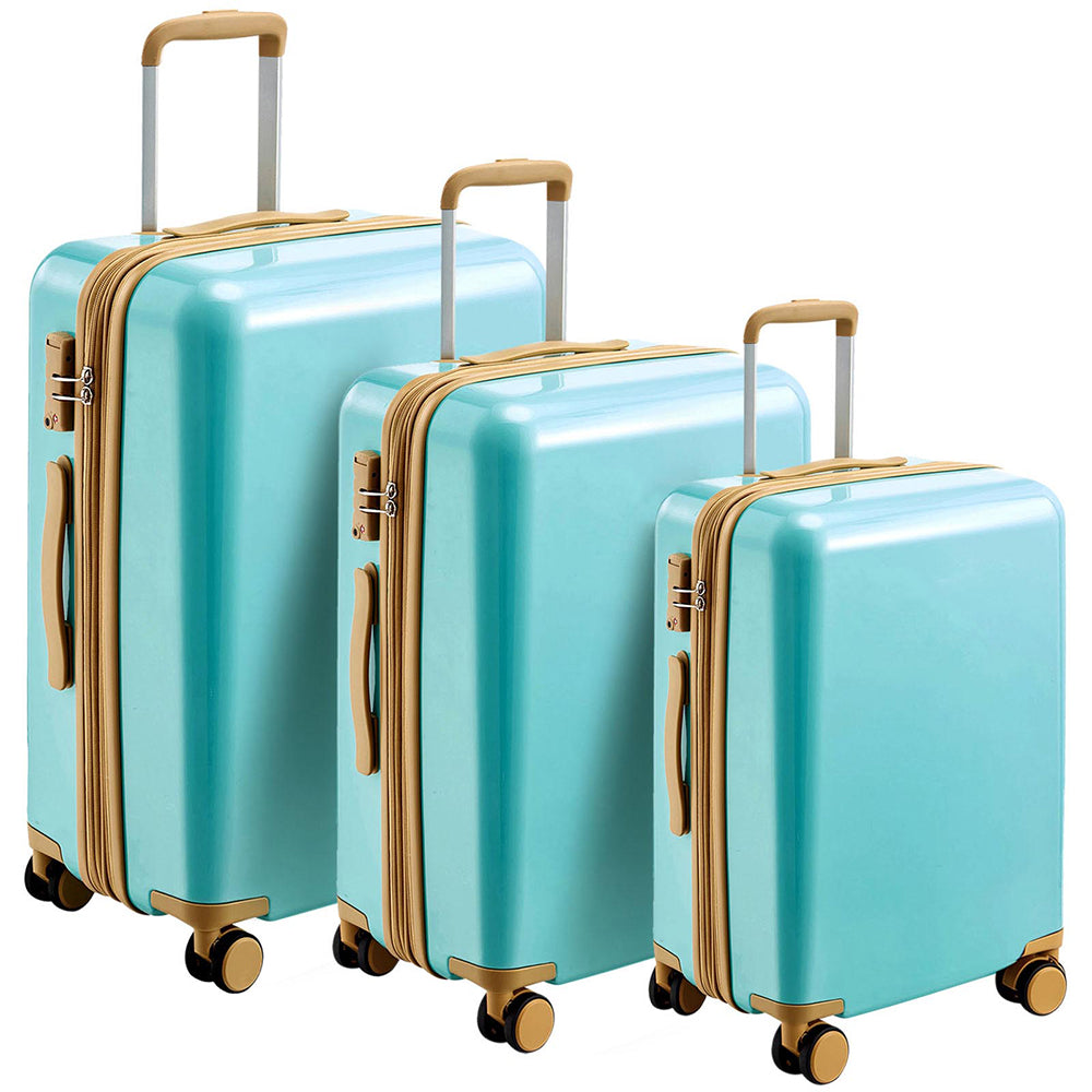 3 Piece Lightweight Hard-shell PC Luggage Sets double spinner 8 wheels Suitcase with TSA Lock - Teal Blue_0