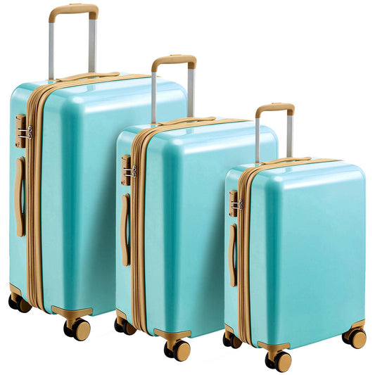 3 Piece Lightweight Hard-shell PC Luggage Sets double spinner 8 wheels Suitcase with TSA Lock - Teal Blue_0