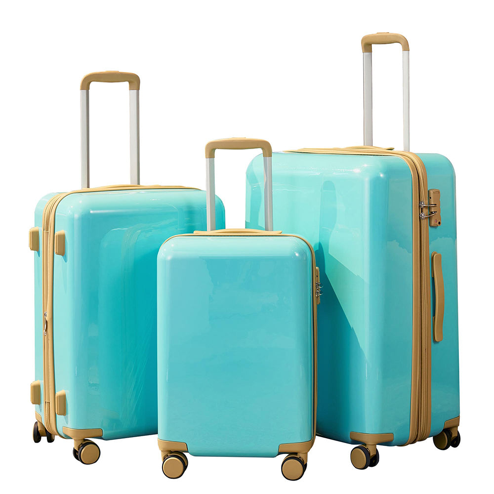 3 Piece Lightweight Hard-shell PC Luggage Sets double spinner 8 wheels Suitcase with TSA Lock - Teal Blue_1