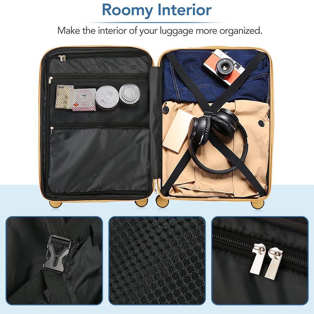 3 Piece Lightweight Hard-shell PC Luggage Sets double spinner 8 wheels Suitcase with TSA Lock - Blue_7