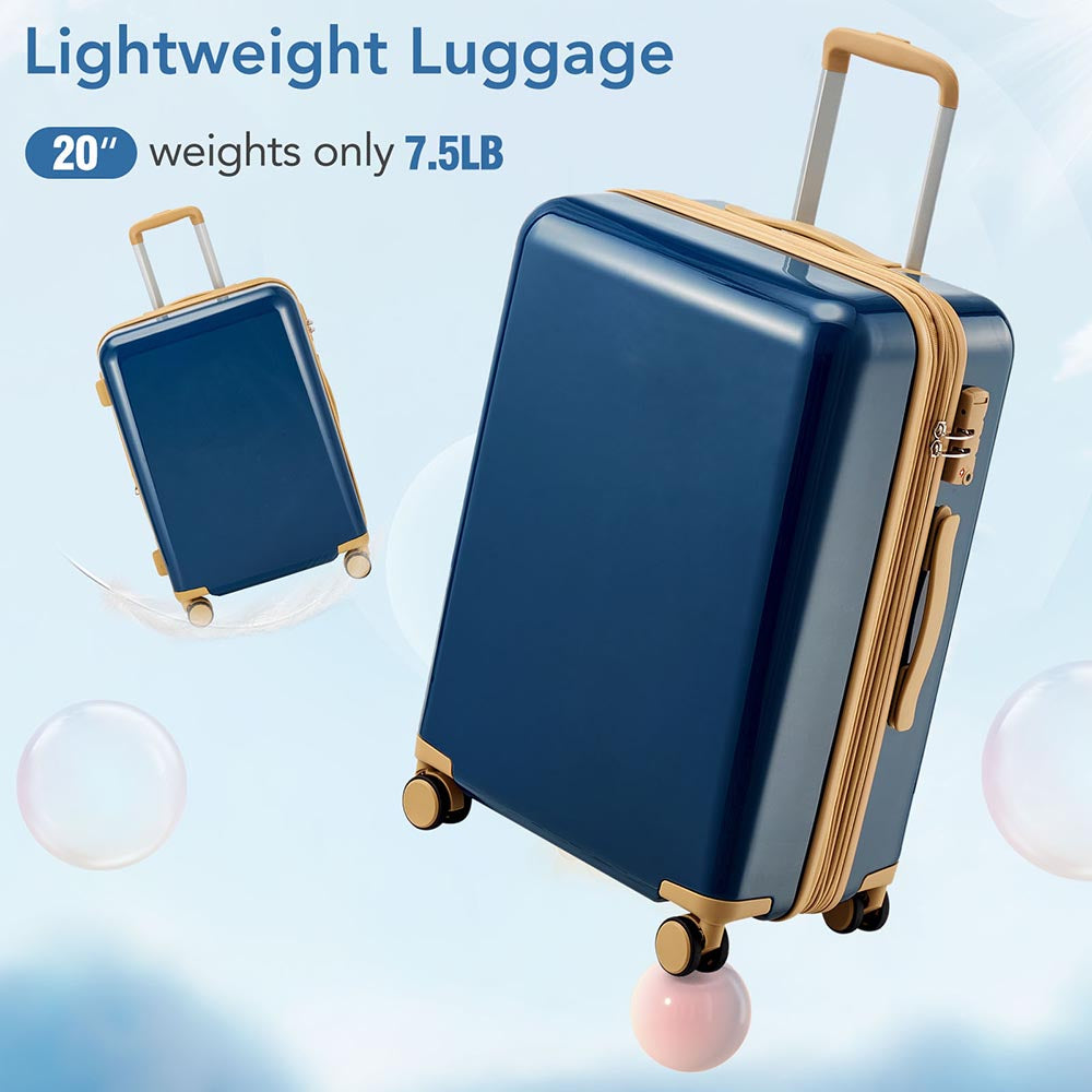 3 Piece Lightweight Hard-shell PC Luggage Sets double spinner 8 wheels Suitcase with TSA Lock - Blue_13