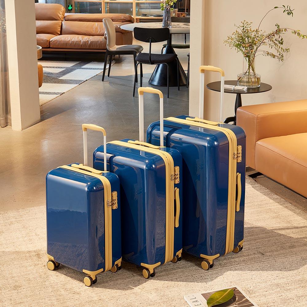 3 Piece Lightweight Hard-shell PC Luggage Sets double spinner 8 wheels Suitcase with TSA Lock - Blue_14