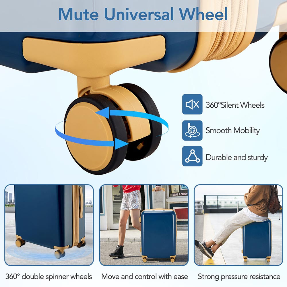 3 Piece Lightweight Hard-shell PC Luggage Sets double spinner 8 wheels Suitcase with TSA Lock - Blue_12