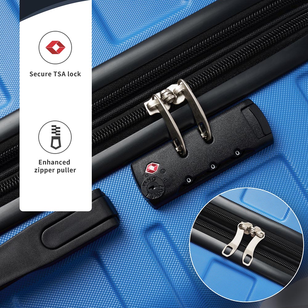 Set of 3 Hard-shell Lightweight Spinner Suitcase with TSA Lock - Blue_17