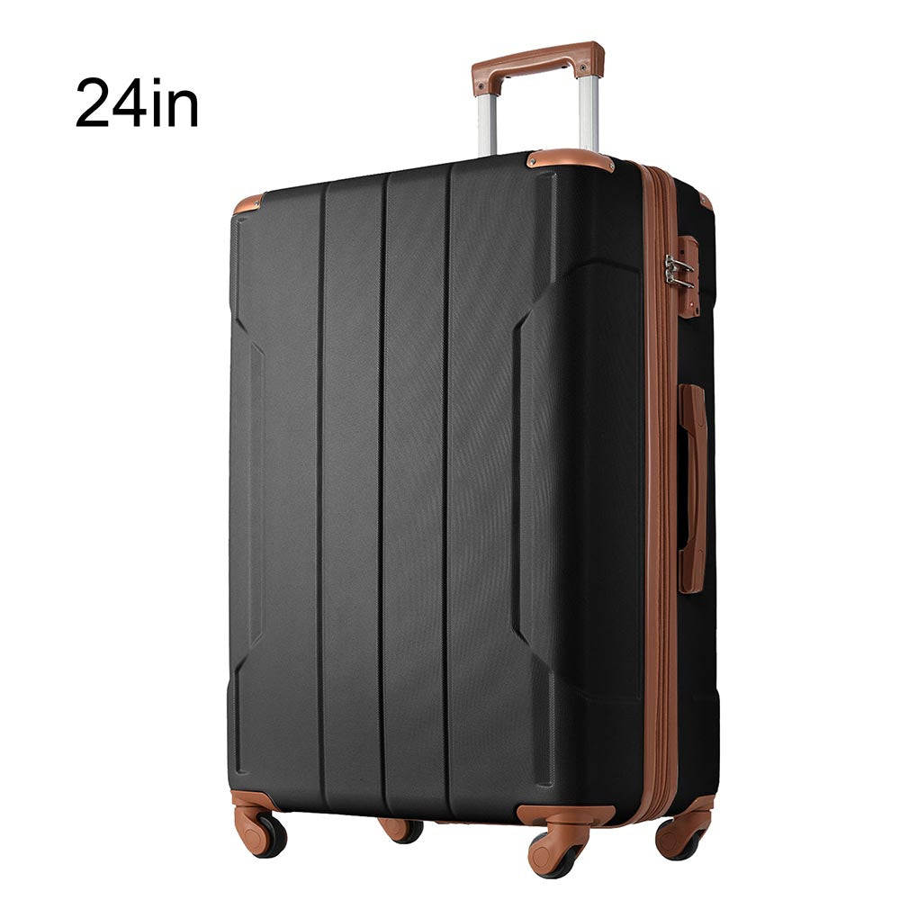 24In Expandable Lightweight Spinner Suitcase with Corner Guards - Black plus Brown_1