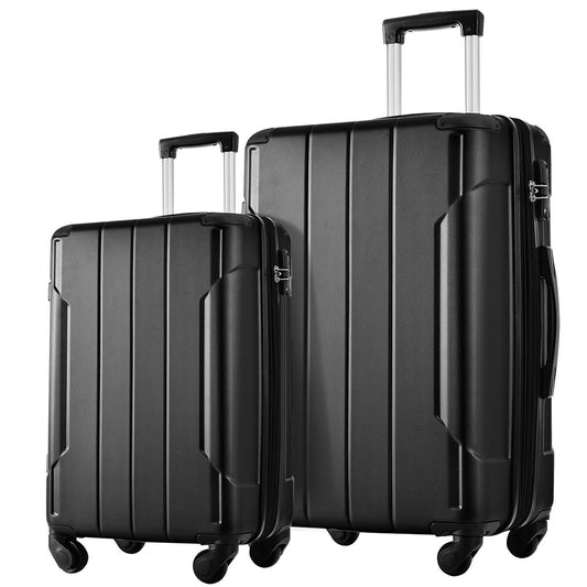 Set of 2 Expandable Hard Side Suitcase with TSA Lock and Spinner Wheels - Black_0