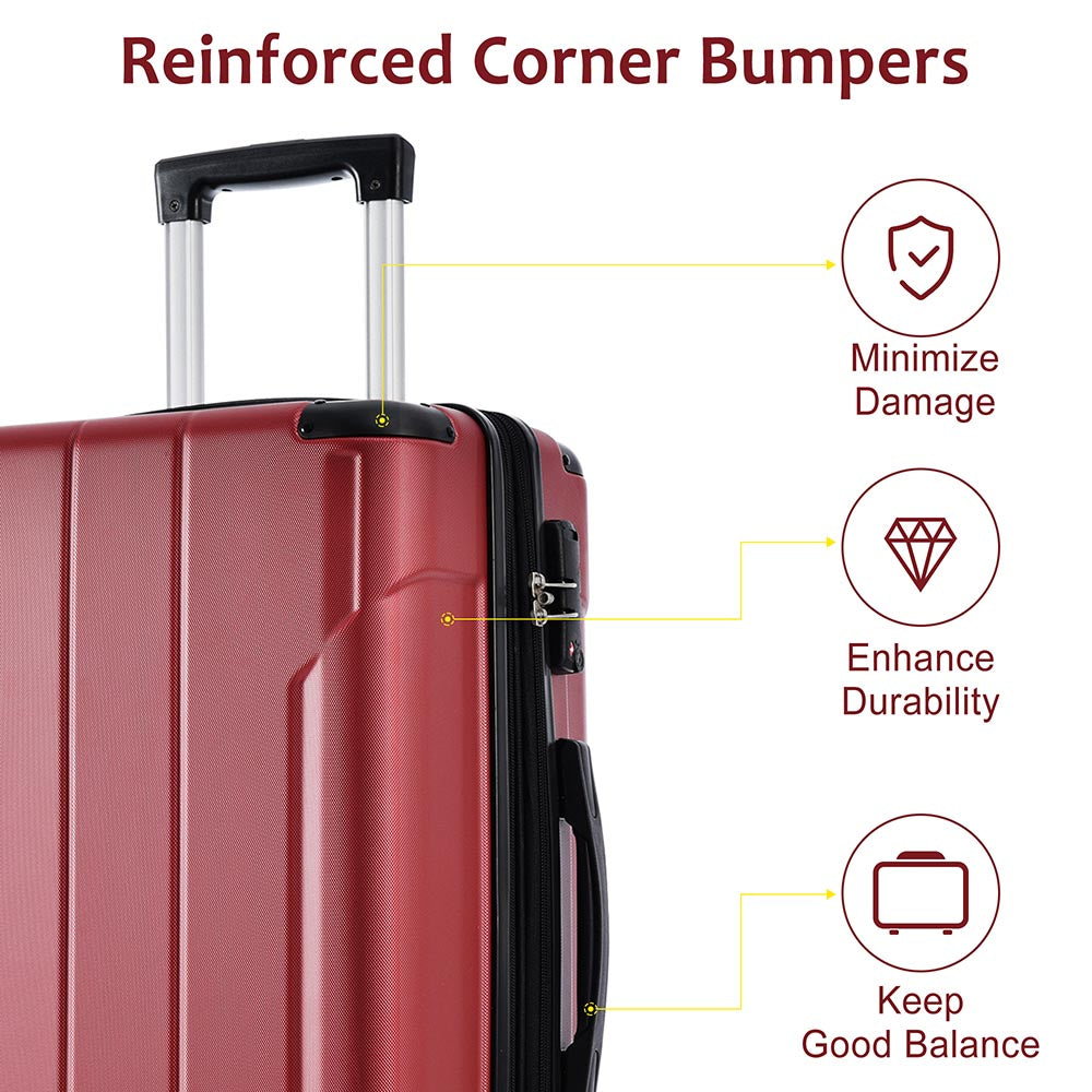 1Pc 20In Expandable Lightweight Spinner Suitcase with Corner Guards - Red_15