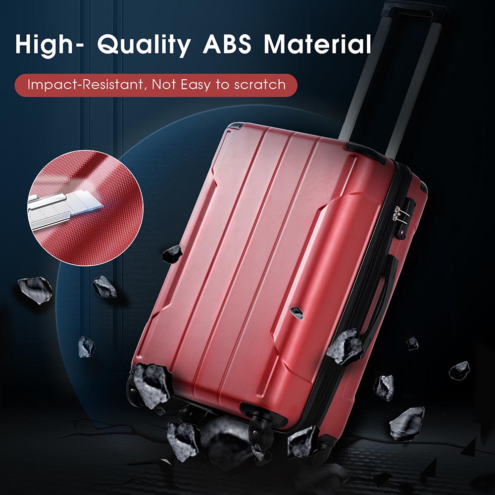 1Pc 20In Expandable Lightweight Spinner Suitcase with Corner Guards - Red_19