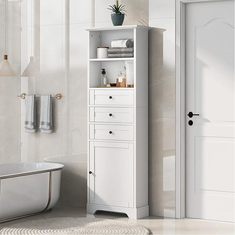 Tall Storage Cabinet with Adjustable Shelves & 3 Drawers - White_4