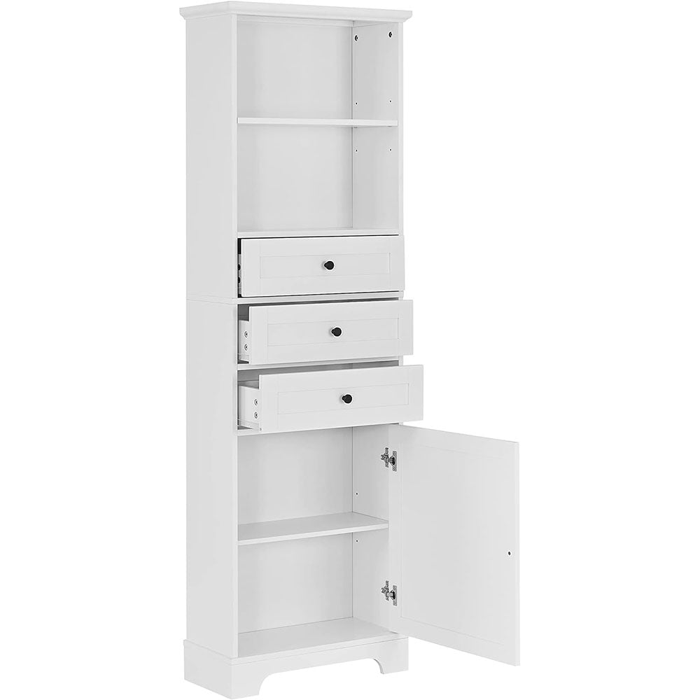 Tall Storage Cabinet with Adjustable Shelves & 3 Drawers - White_3