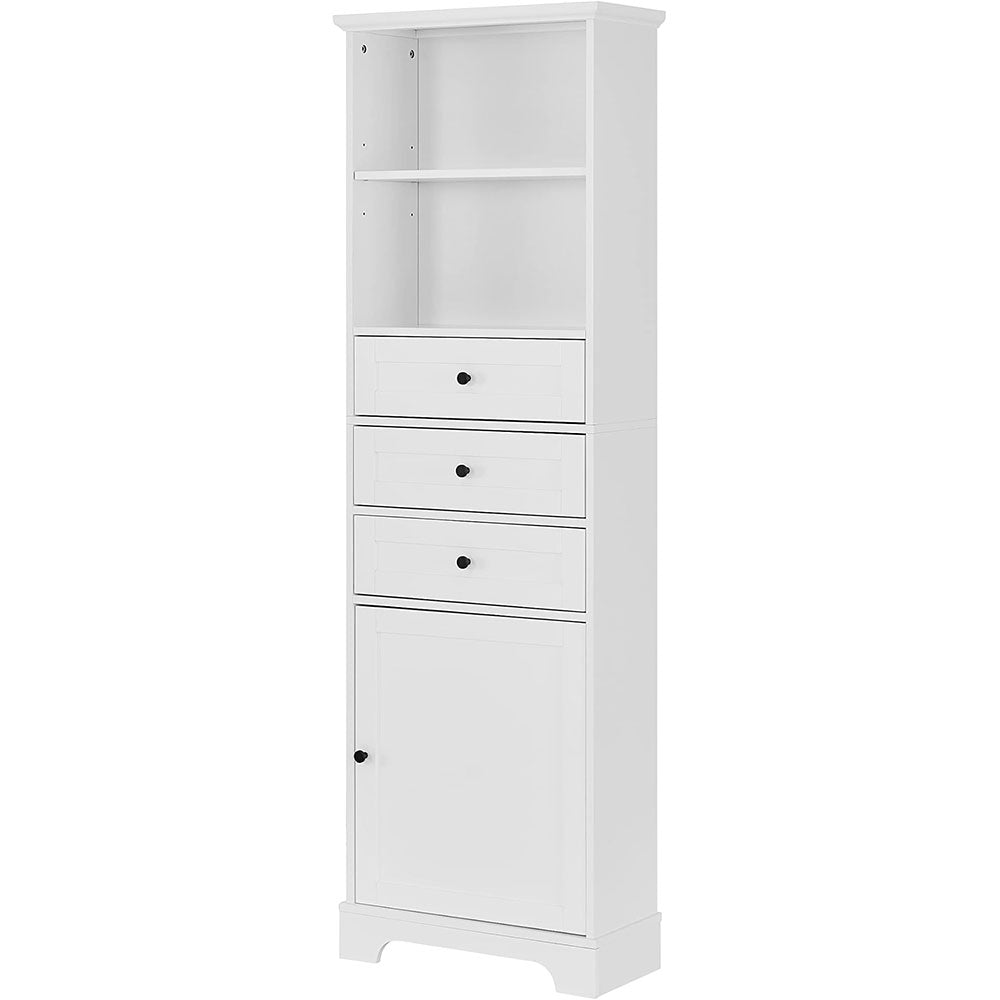 Tall Storage Cabinet with Adjustable Shelves & 3 Drawers - White_1