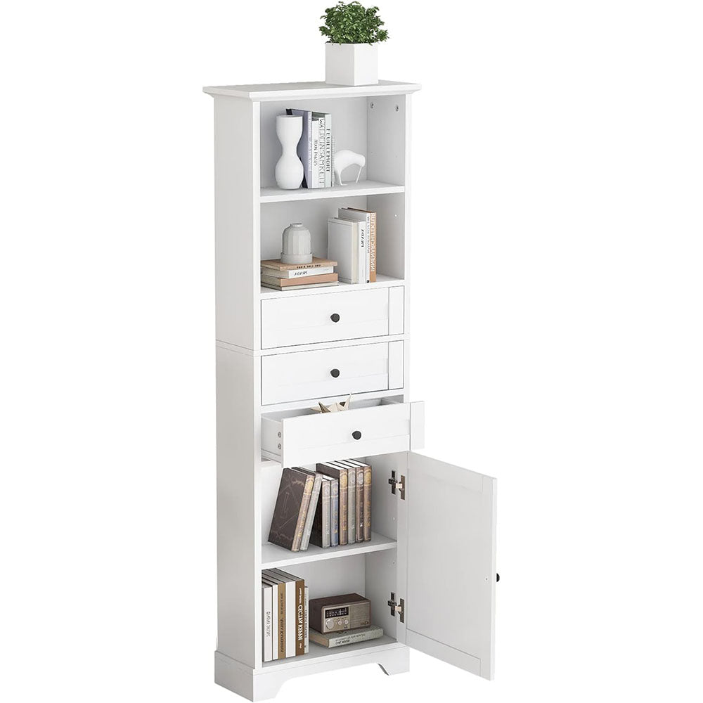 Tall Storage Cabinet with Adjustable Shelves & 3 Drawers - White_2