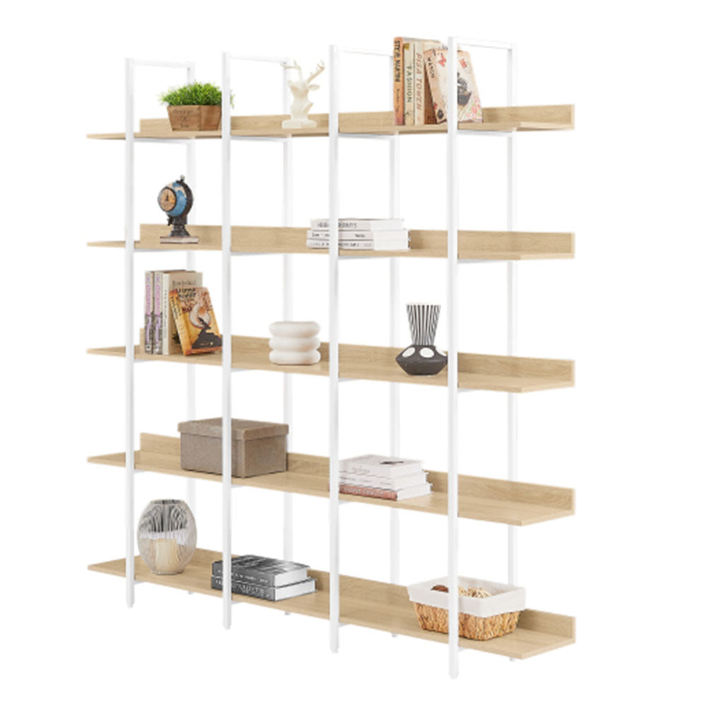 5-Tier Industrial Bookshelf with Metal Frame - White_6