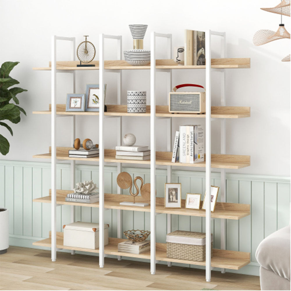 5-Tier Industrial Bookshelf with Metal Frame - White_5