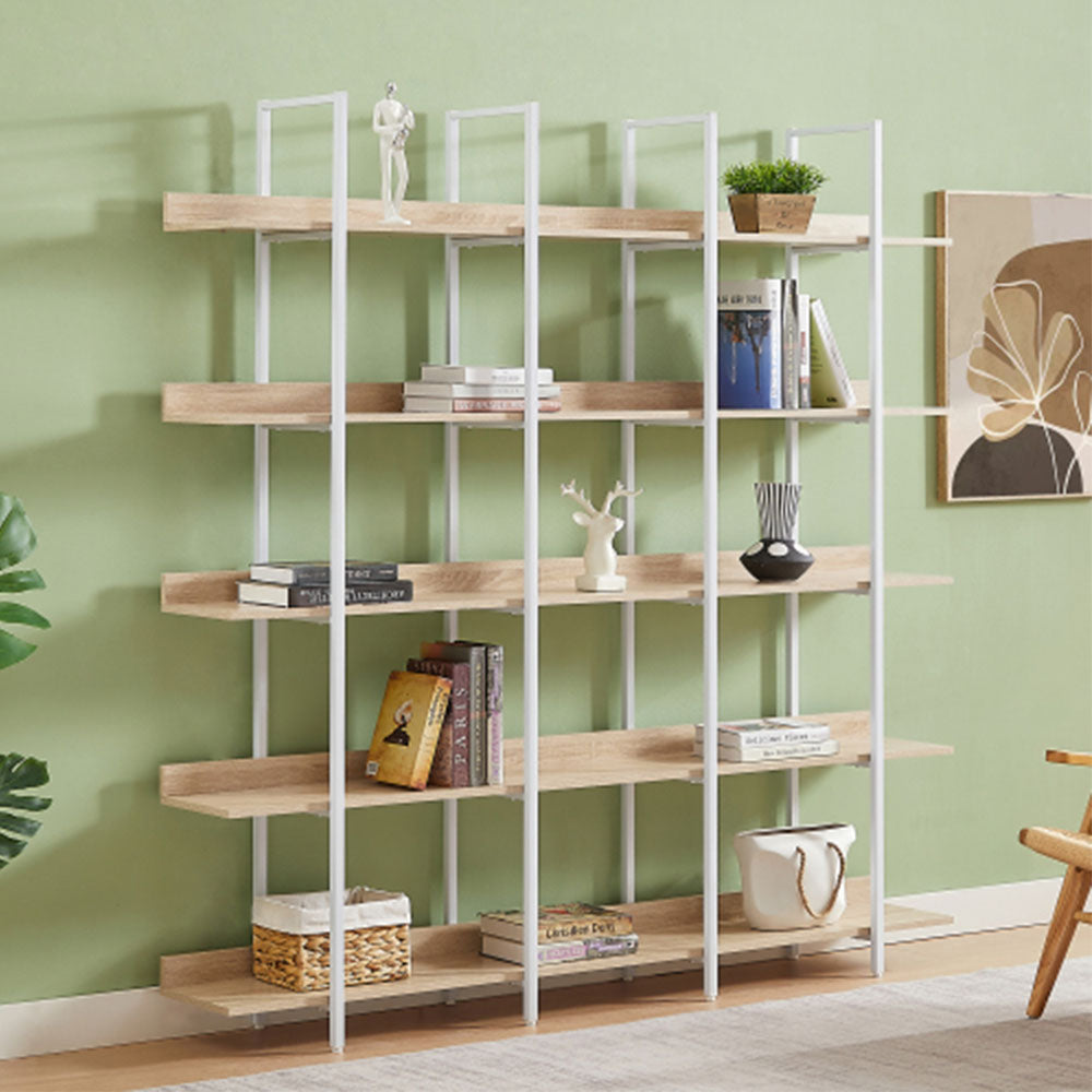 5-Tier Industrial Bookshelf with Metal Frame - White_4