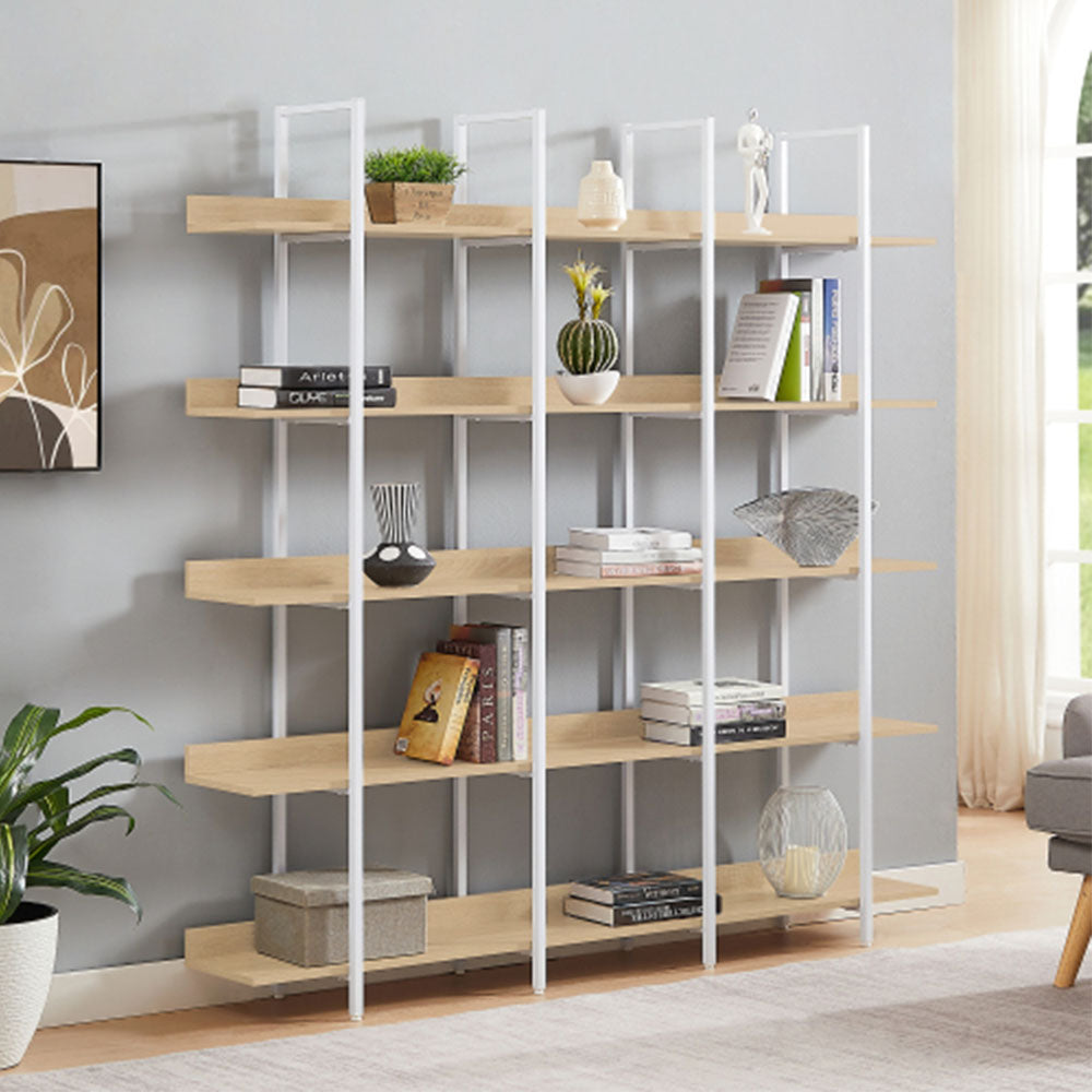 5-Tier Industrial Bookshelf with Metal Frame - White_3