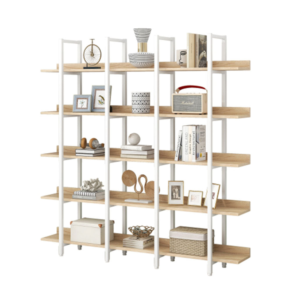 5-Tier Industrial Bookshelf with Metal Frame - White_8