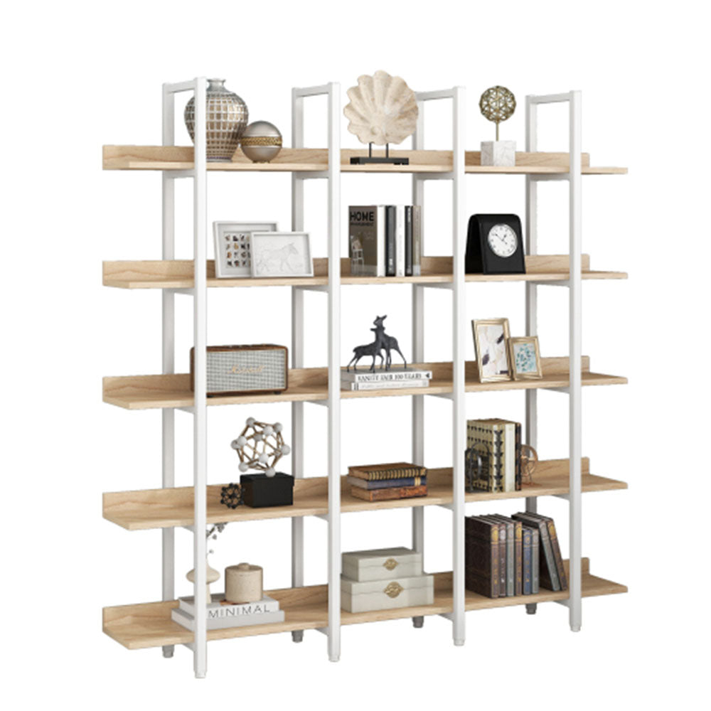 5-Tier Industrial Bookshelf with Metal Frame - White_7