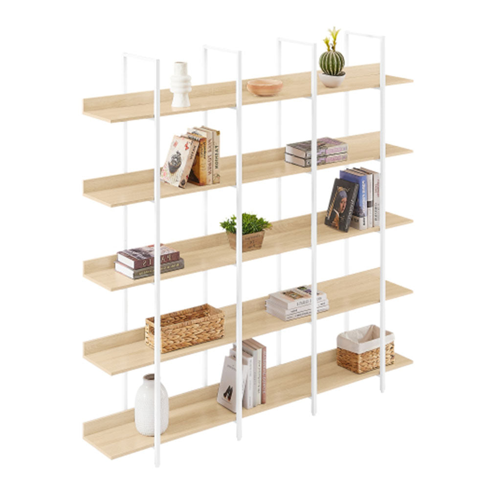 5-Tier Industrial Bookshelf with Metal Frame - White_2