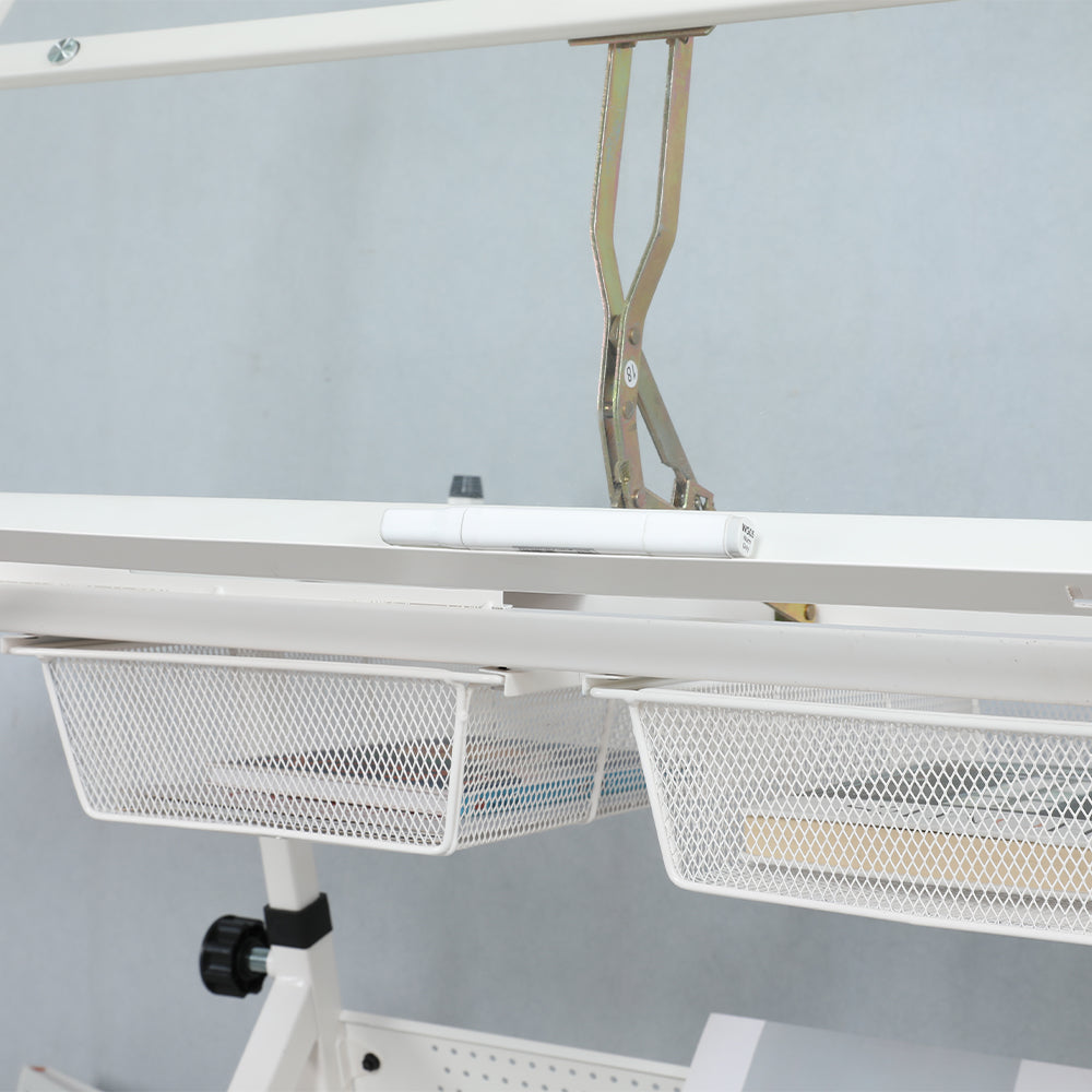 Tempered Glass Adjustable Drafting Table - White_7