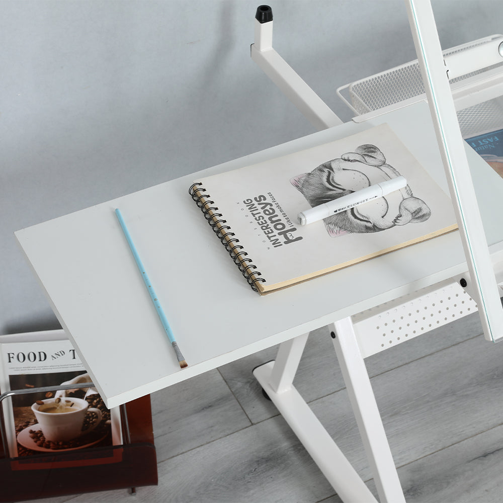 Tempered Glass Adjustable Drafting Table - White_6