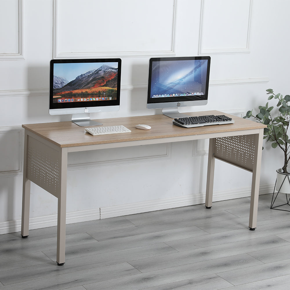 Office Desk with Metal Decor Panel - Beige_3