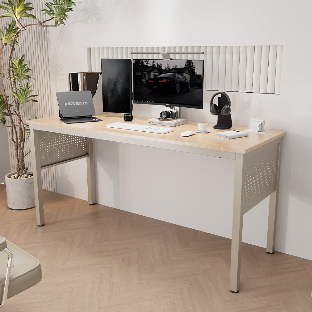 Office Desk with Metal Decor Panel - Beige_1