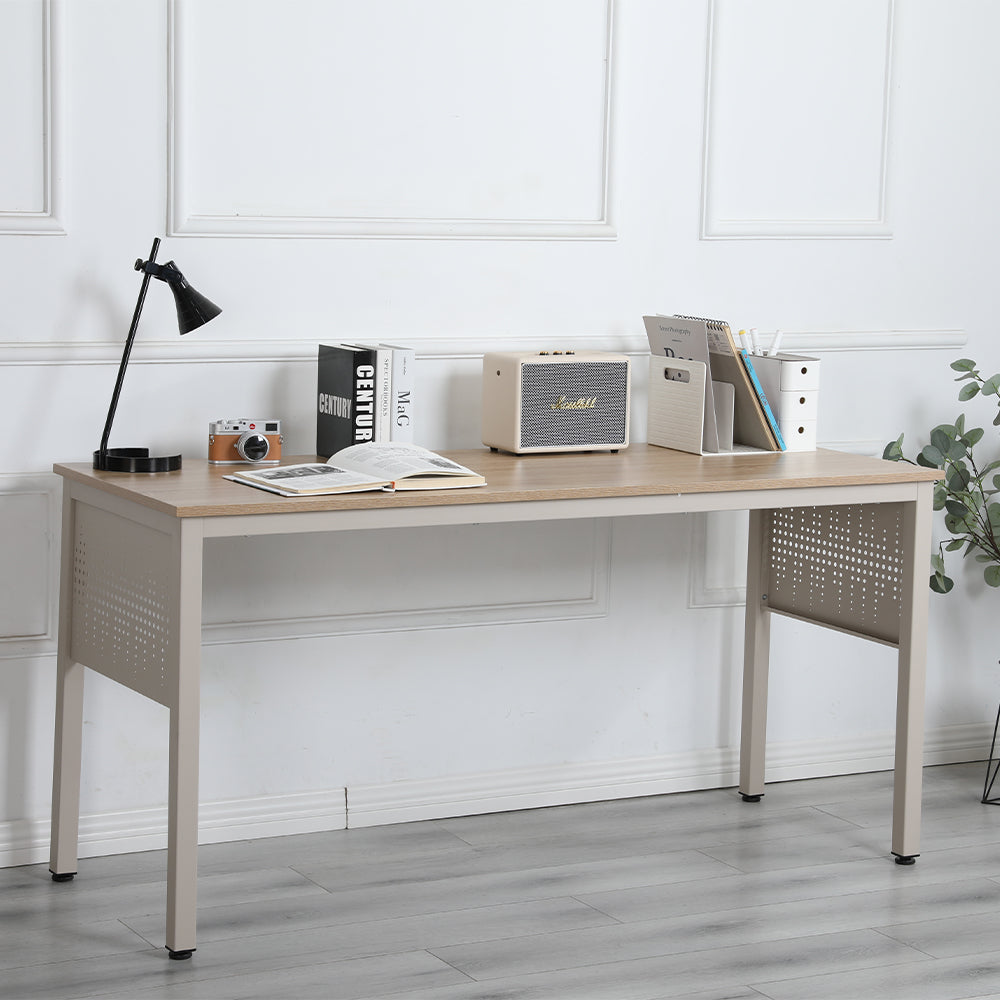 Office Desk with Metal Decor Panel - Beige_2