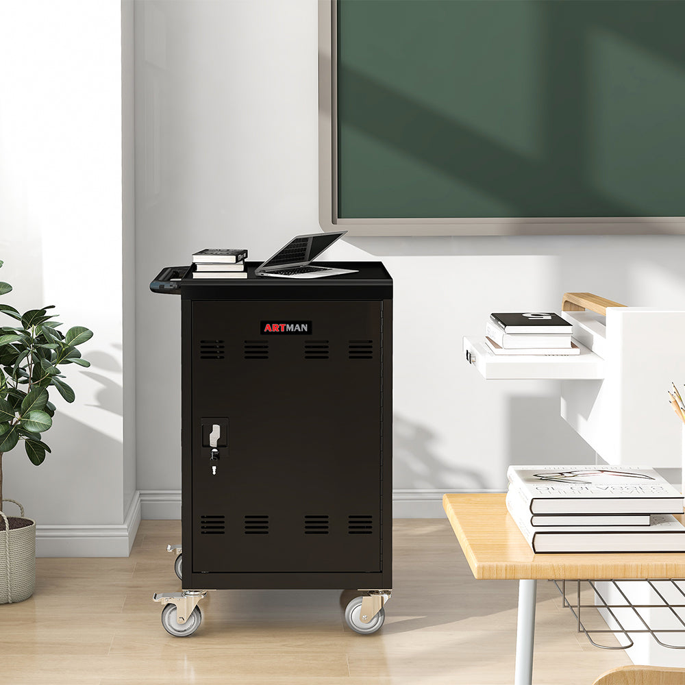 Mobile Charging Cart and Cabinet for Tablets, Laptops - Black_2