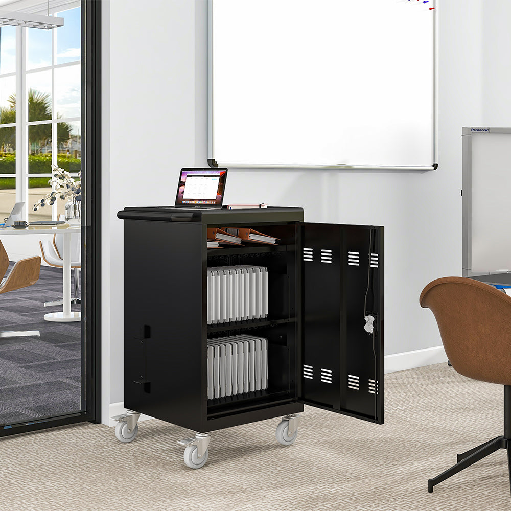 Mobile Charging Cart and Cabinet for Tablets, Laptops - Black_3