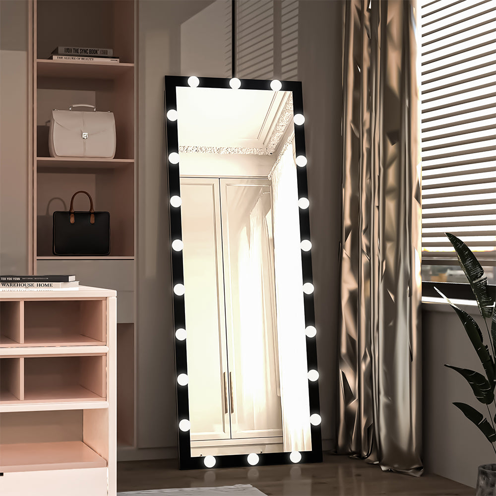 63x24 Inch Hollywood Full-Length Lighted Mirror, 3 Color Modes, Touch Control, - Black_6