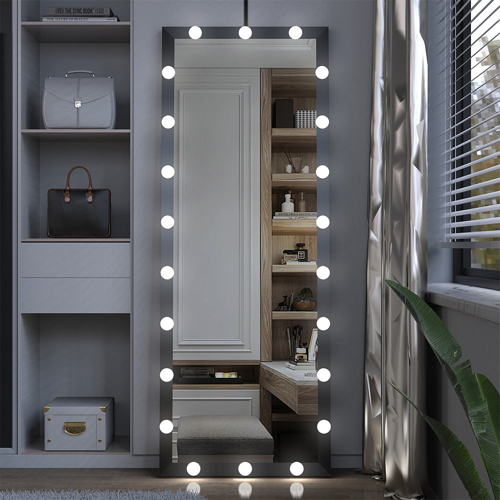 63x24 Inch Hollywood Full-Length Lighted Mirror, 3 Color Modes, Touch Control, - Black_8