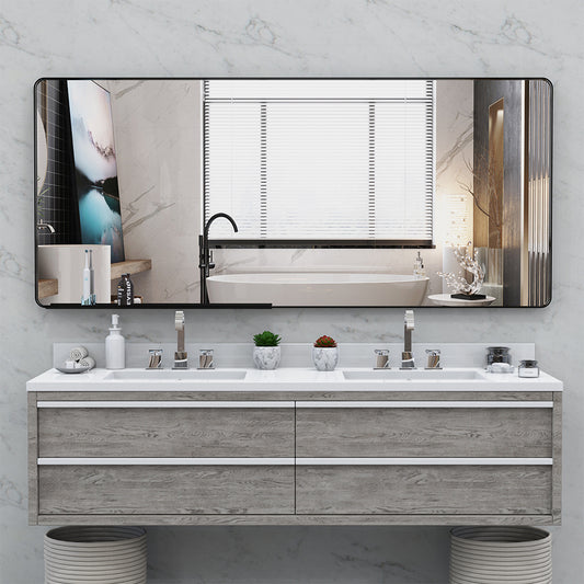 72x32 Inch Oversized Mirror with Mobile Tray, - Black Frame_0