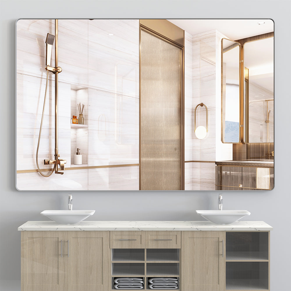 72x48 Inch Oversized Wall Mirror with Removable Tray - Silver Aluminum Frame_11