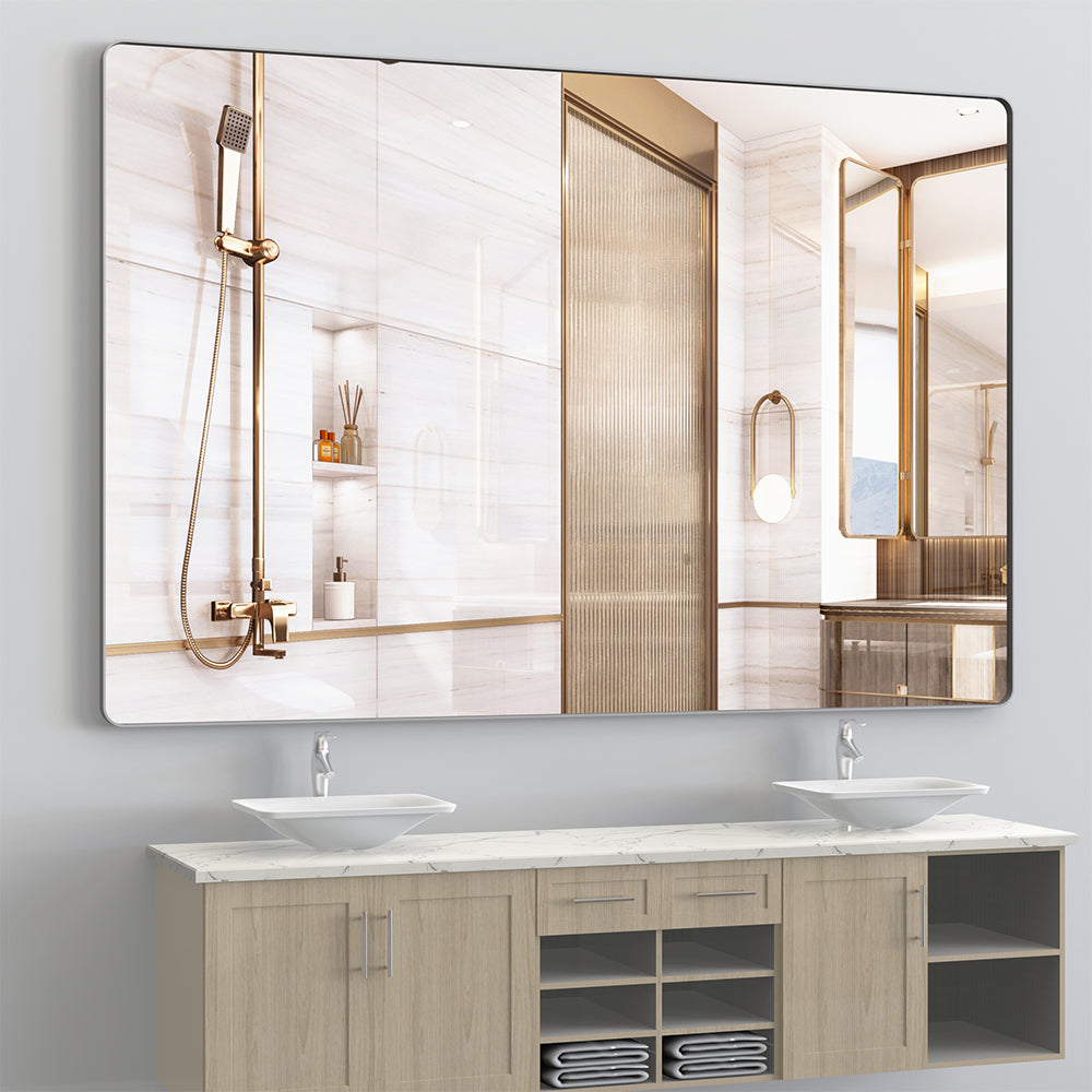 72x48 Inch Oversized Wall Mirror with Removable Tray - Silver Aluminum Frame_2