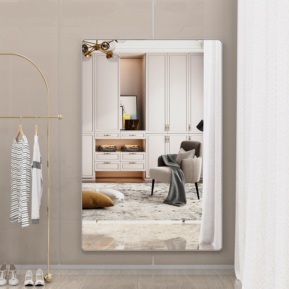 72x48 Inch Oversized Wall Mirror with Removable Tray - Silver Aluminum Frame_10