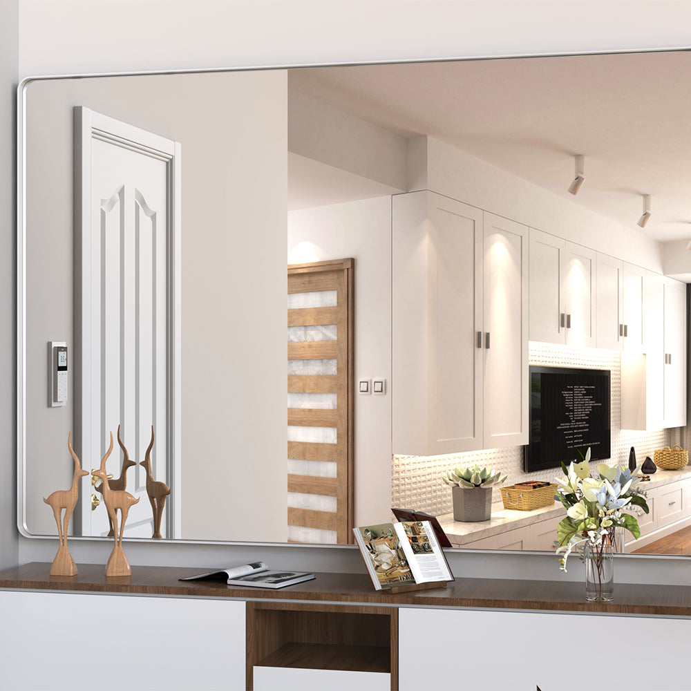 72x48 Inch Oversized Wall Mirror with Removable Tray - Silver Aluminum Frame_7